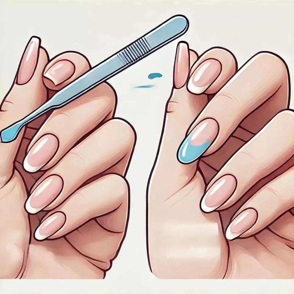 Utilize uma espátula para levantar a borda do gel e, em seguida, descasque o gel das unhas cuidadosamente.