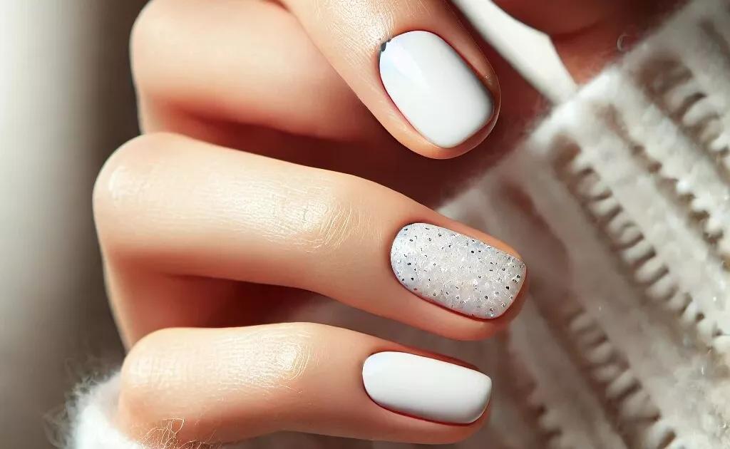 Tutorial completo de unhas brancas com glitter nos stories! Corre lá para aprender a fazer essa nail art incrível.