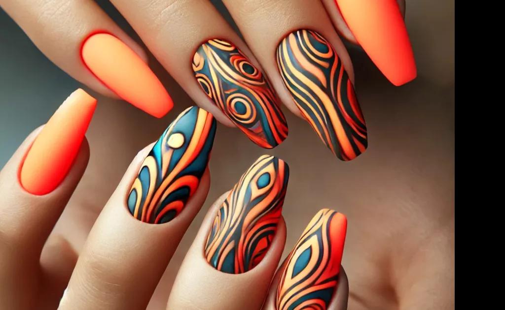 As unhas laranja neon são o toque final perfeito para qualquer look.