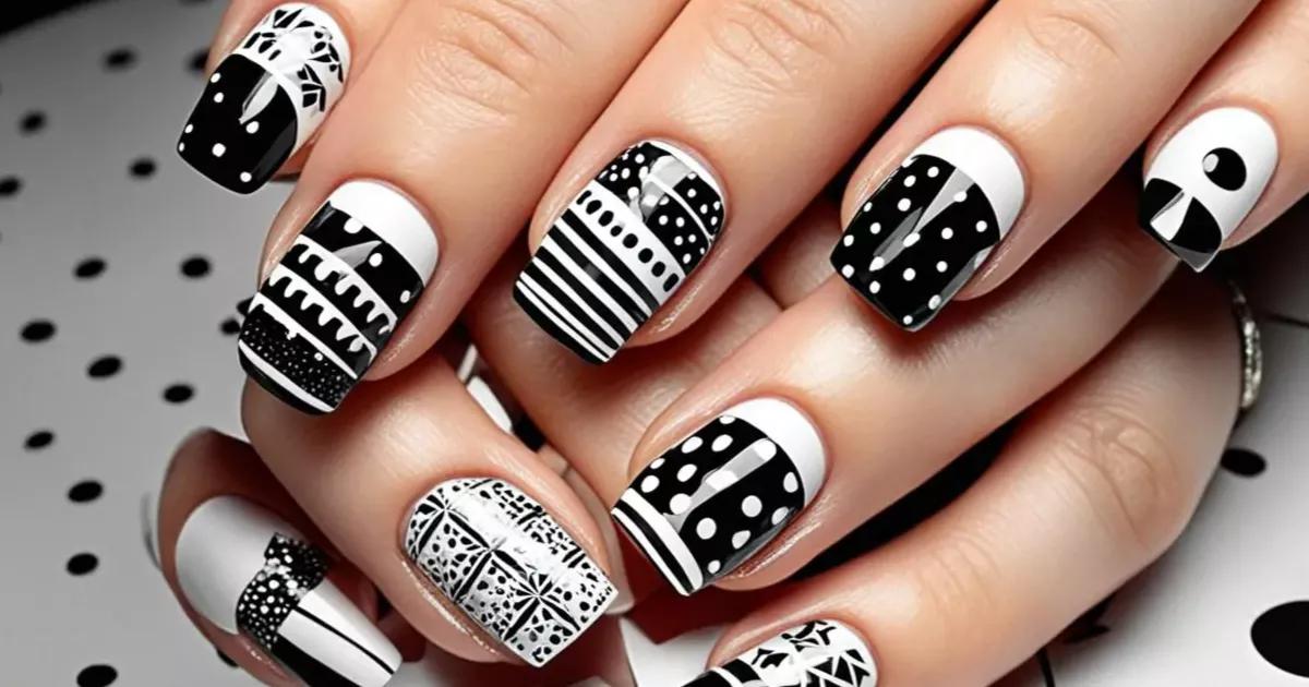 Arte moderna nas mãos! Unhas pretas com desenhos abstratos que expressam criatividade e estilo.